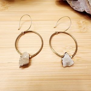 Quartz Stone Hanging Hoop Earing
